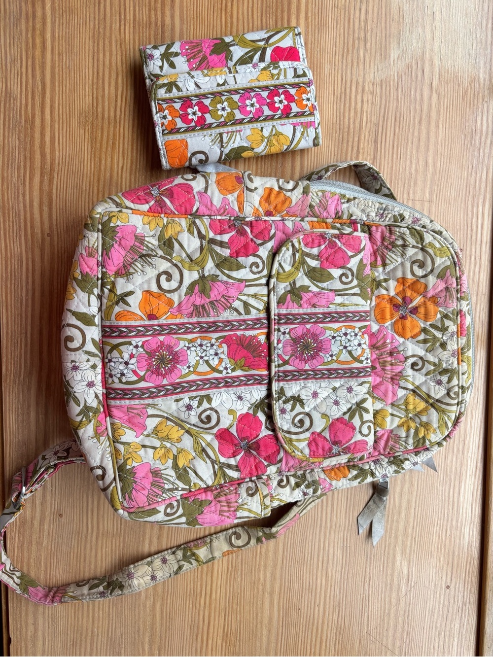 Vera Bradley Floral Quilted Crossbody and Wallet - Pink, Orange & Cream